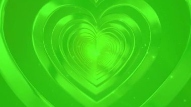 Tünel boyunca ilerleyen soyut neon yeşil kalpler.