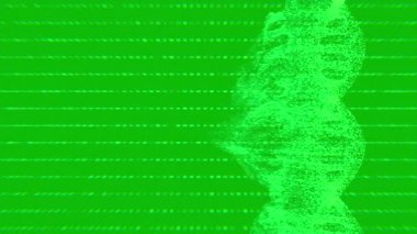 Soyut DNA çift sarmal dijital arıza efektleri ile yeşil arkaplan üzerinde dönen