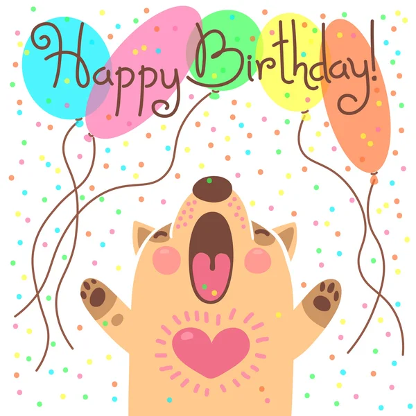 Cute happy birthday card with funny puppy. — Stock Vector