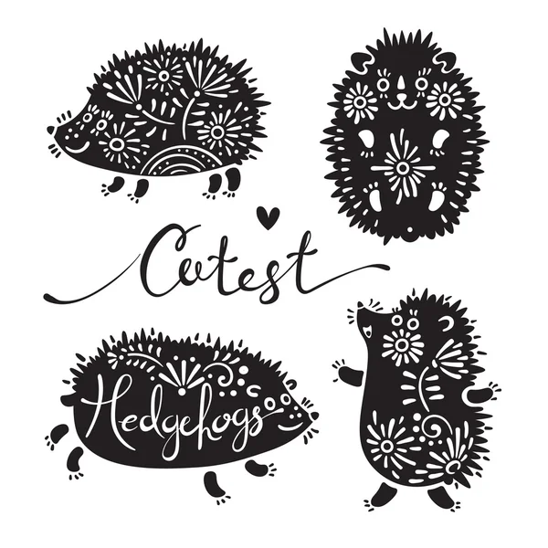 Set of cutest hedgehogs with flowers. — Stock Vector