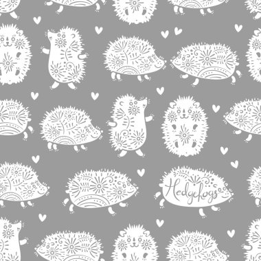 Dekoratif kirpi ile Seamless modeli. Şirin çocuklar arka plan.