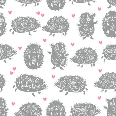 Dekoratif kirpi ile Seamless modeli. Şirin çocuklar arka plan.