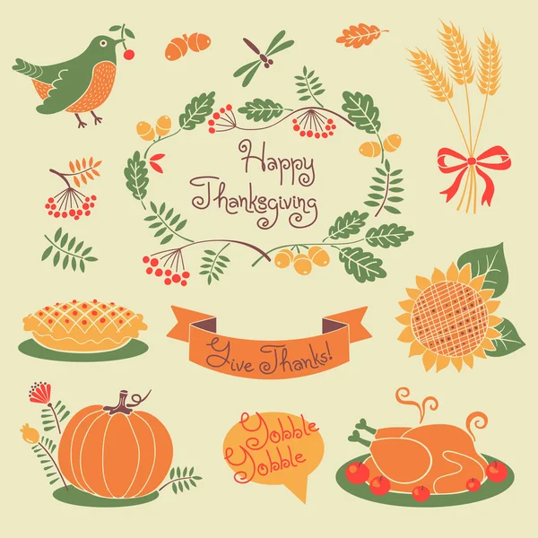 Happy Thanksgiving set of elements for design. — Stock Vector