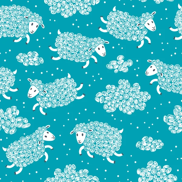 Seamless pattern with cute sheep and clouds. — Stock Vector