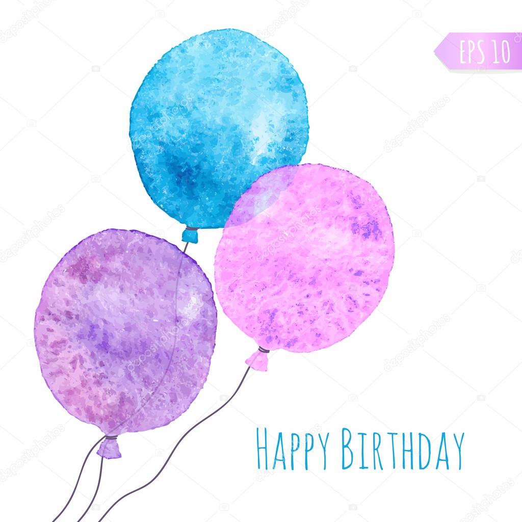 Card with colored watercolor paint balloons.