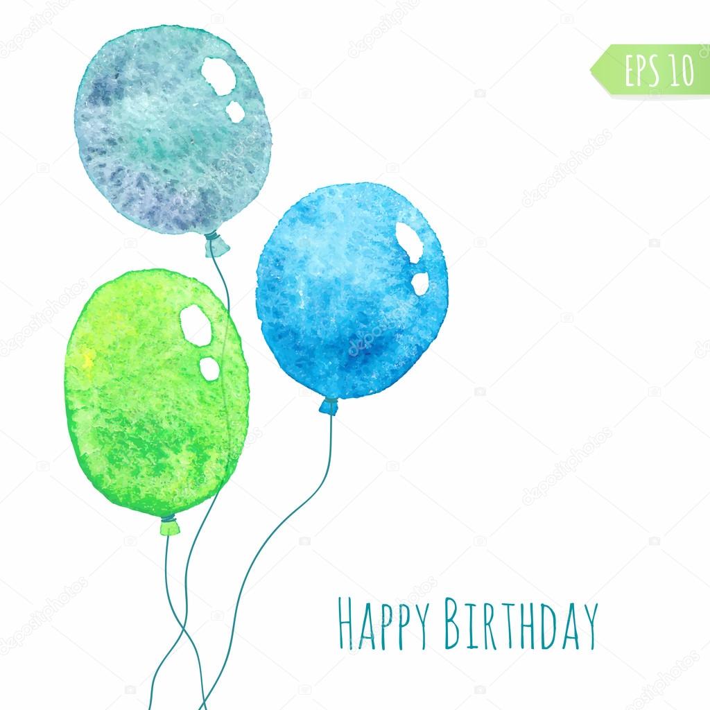 Card with colored watercolor paint balloons.