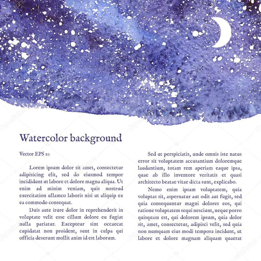 Blue space background. Watercolor Vector illustration.