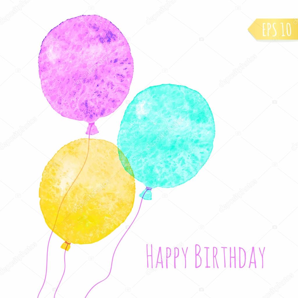 Card with colored watercolor paint balloons.