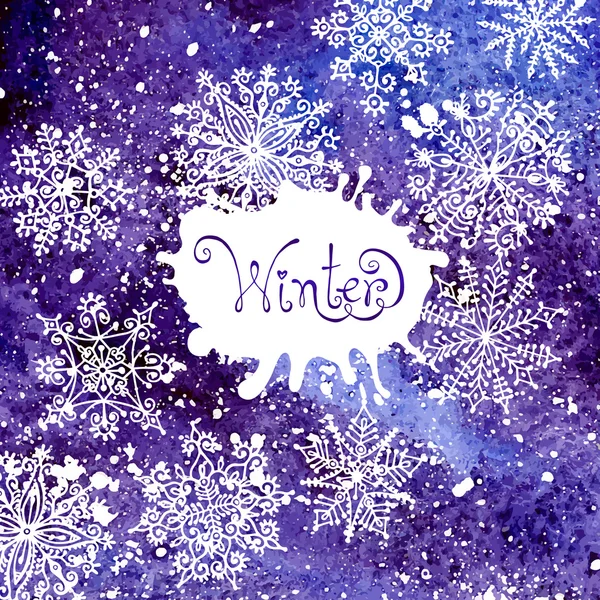 Winter background with snowflakes. Painting. Watercolor splash. — Stock Vector