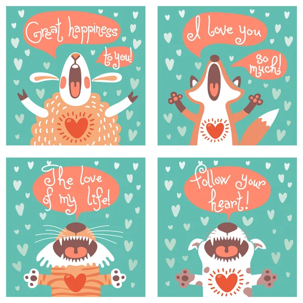 Set of cards with funny animals. — Stock Vector