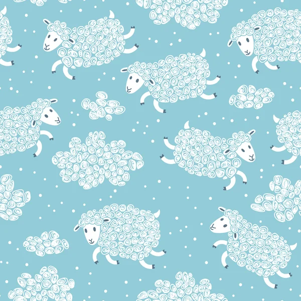 Modèle sans couture avec des moutons et des nuages mignons . — Image vectorielle