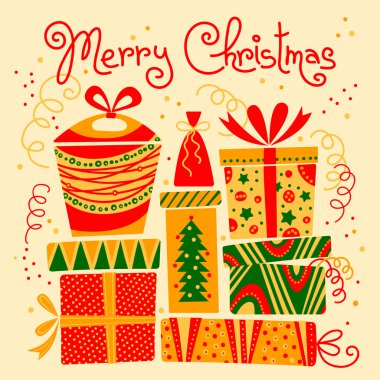 Hediye kutulu Noel kartı..