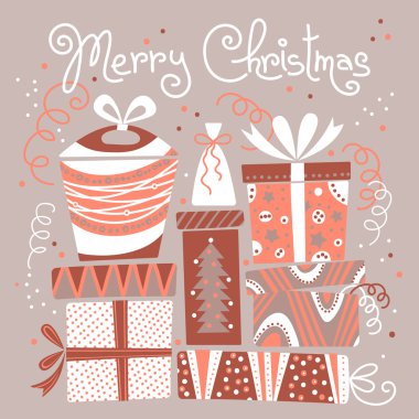 Christmas card with gift boxes. clipart