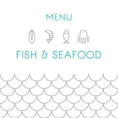 Restoran Menü tasarım şablonu. Deniz ürünleri. Vektör çizim.