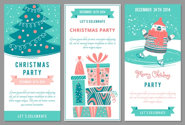 Invitations de fête de Noël dans le style de dessin animé . — Image vectorielle