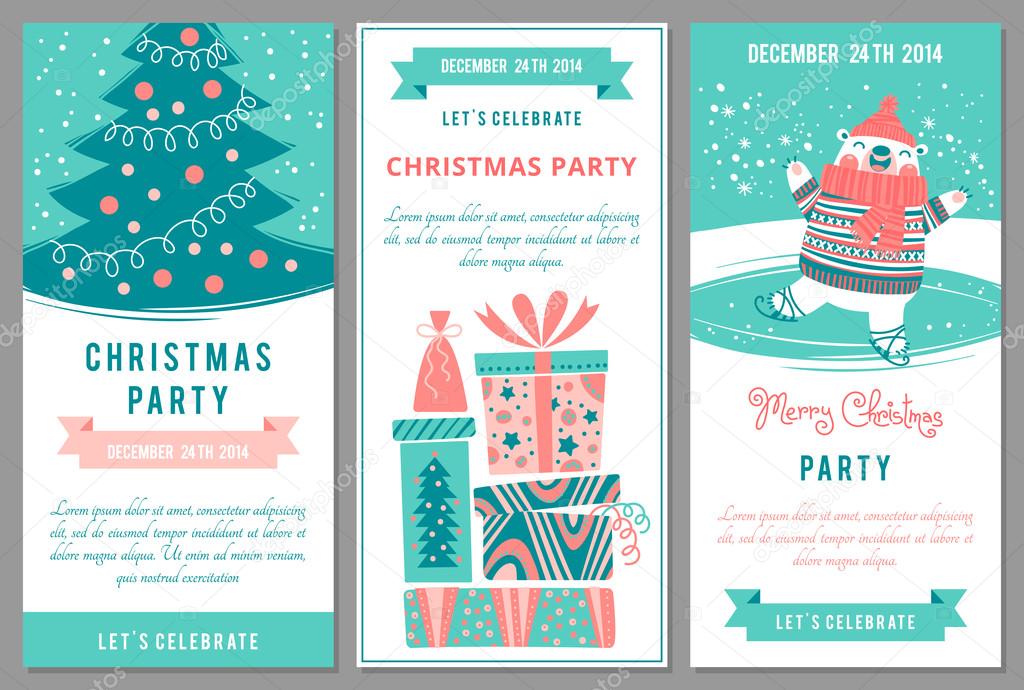 Christmas party invitations in cartoon style.