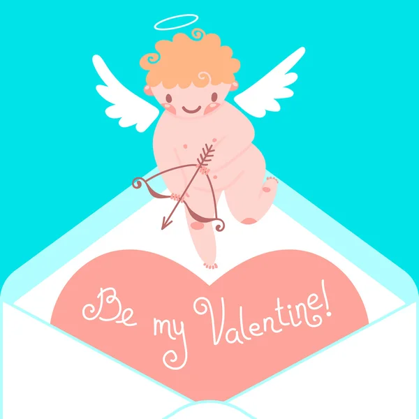 Carte Saint Valentin avec des Cupidons et des cœurs mignons . — Image vectorielle