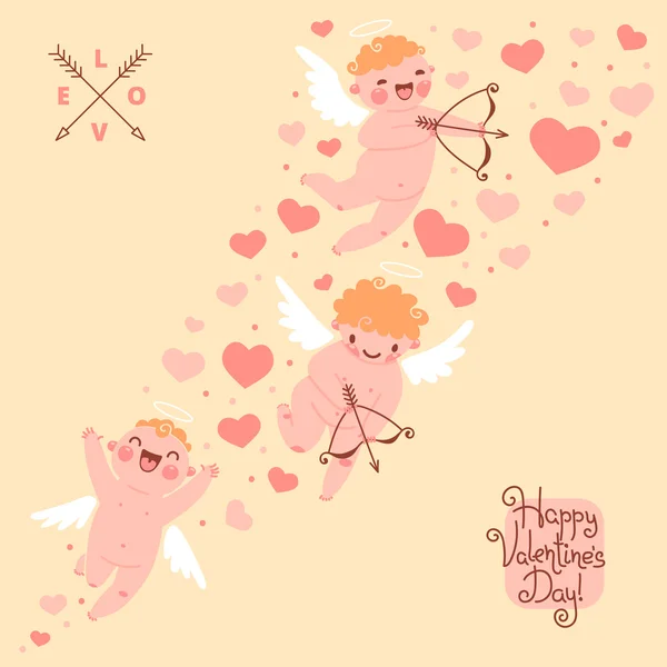 Valentijnsdag romantisch achtergrond met schattig angels. — Stockvector