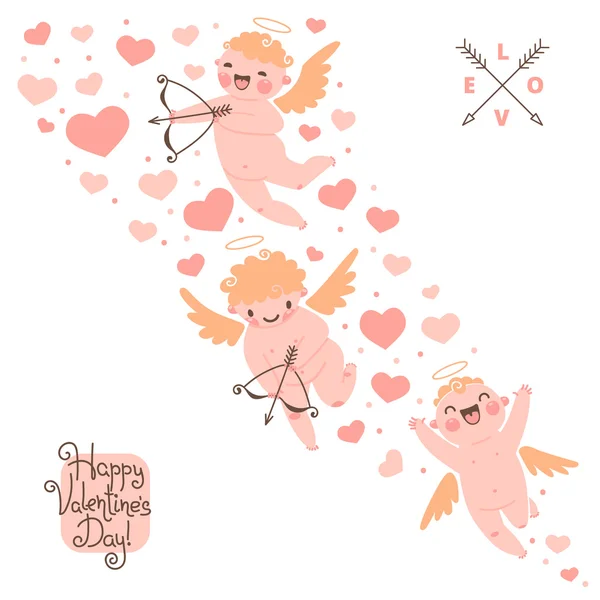 Valentijnsdag romantisch achtergrond met schattig angels. — Stockvector