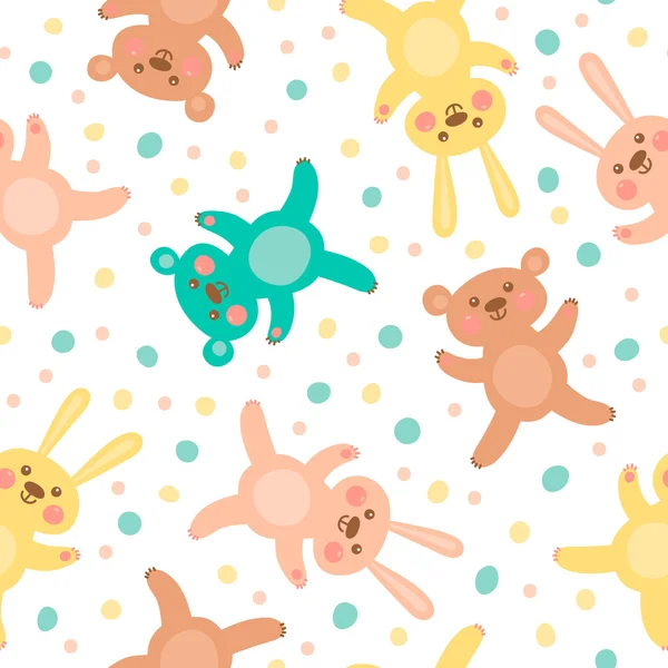 Kids seamless pattern with cute bears and hares. — Stock Vector