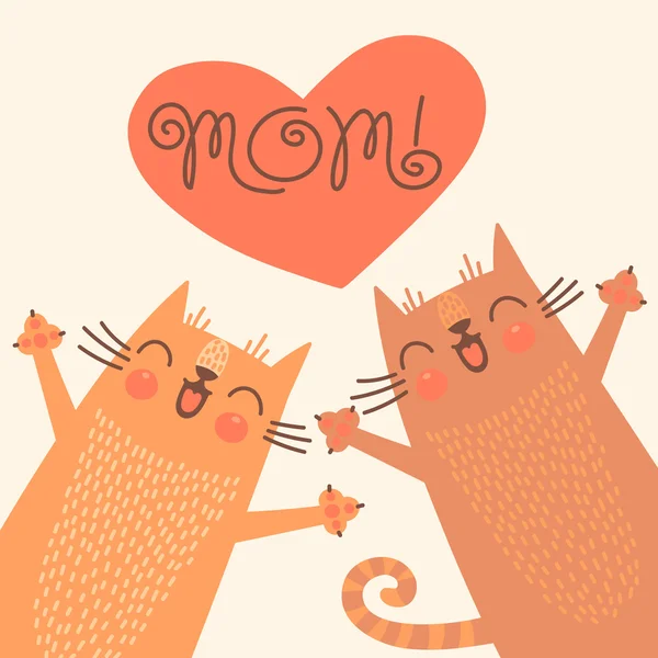 Sweet card for Mothers Day with cats. — Stock Vector