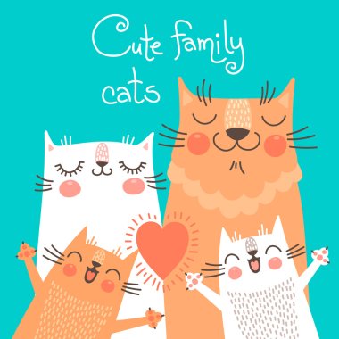 Aile kedi ile şirin kart.