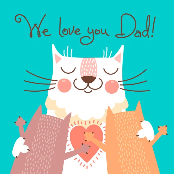 Sweet card for Fathers Day with cats. — Stock Vector