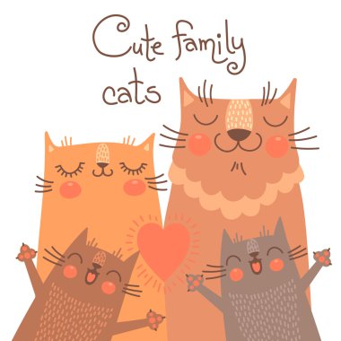 Aile kedi ile şirin kart.