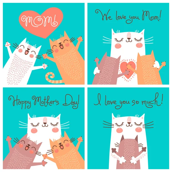 Tarjetas dulces para el Día de las Madres con gatos . — Archivo Imágenes Vectoriales