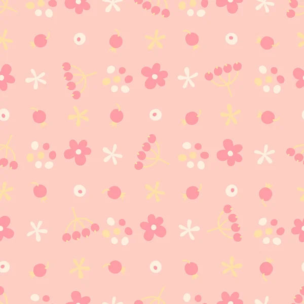 Seamless mönster med små blommor och bär. — Stock vektor