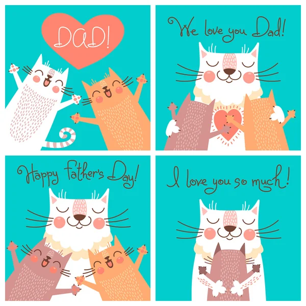 Γλυκό κάρτες για την ημέρα πατέρων με τις γάτες. — Διανυσματικό Αρχείο