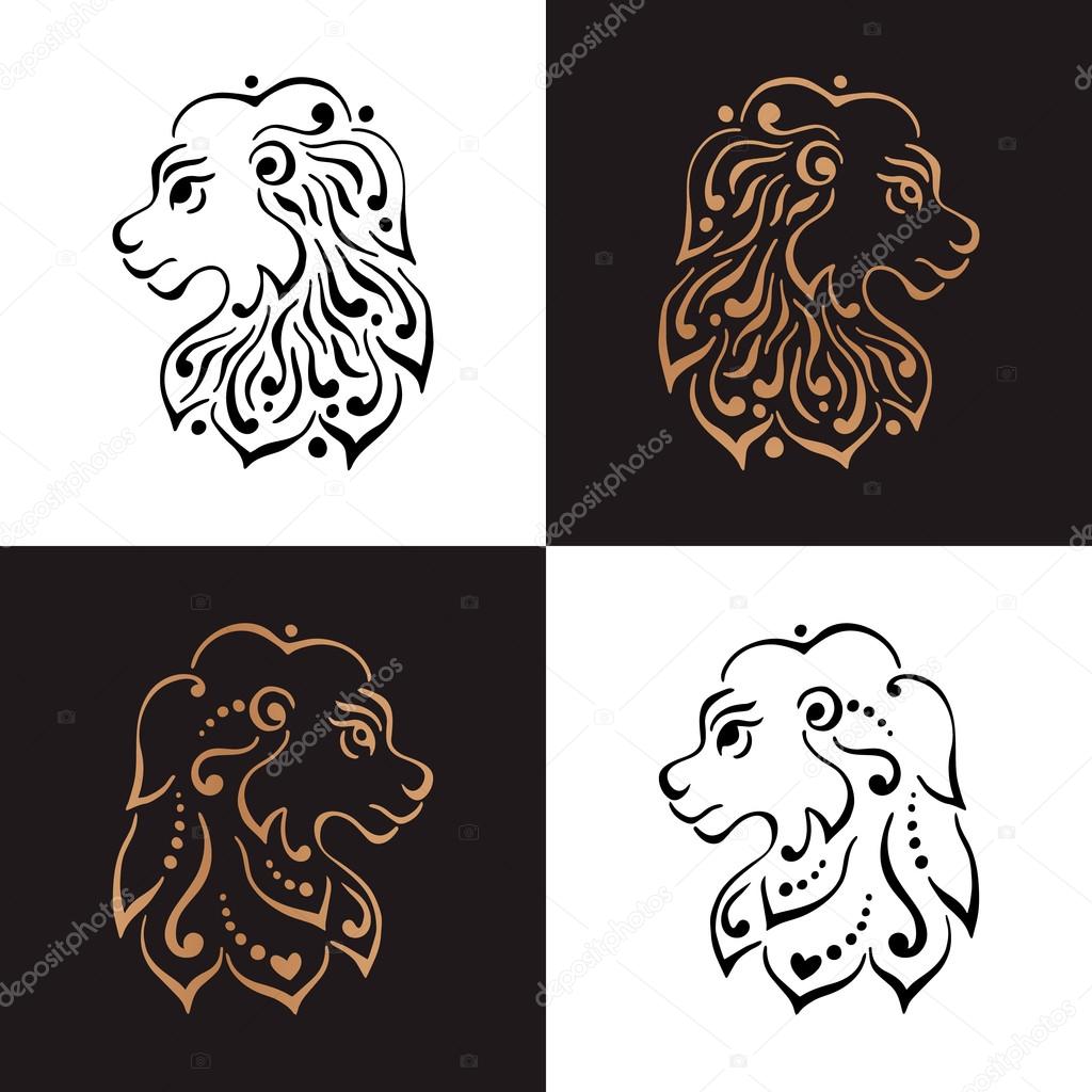 Lion head tattoo or logo. Vector illustration