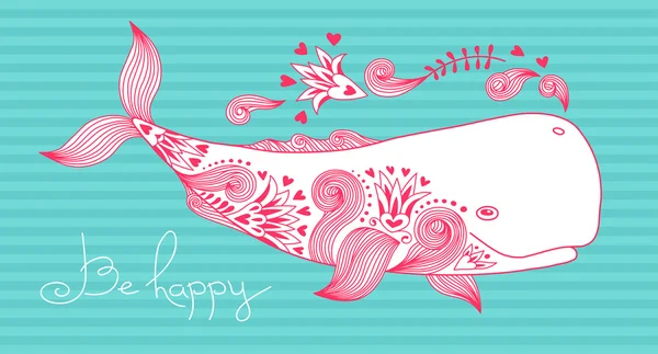 Card Be Happy with Whale — Stock Vector