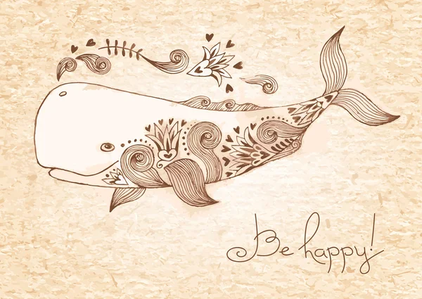 Carte vintage avec baleine heureuse — Image vectorielle