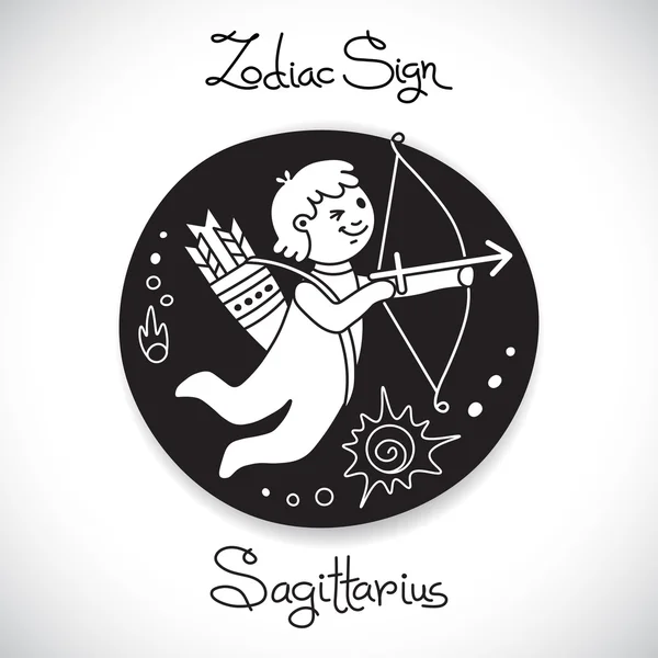 Sagitario signo del zodíaco del emblema del círculo del horóscopo en estilo de dibujos animados . — Vector de stock