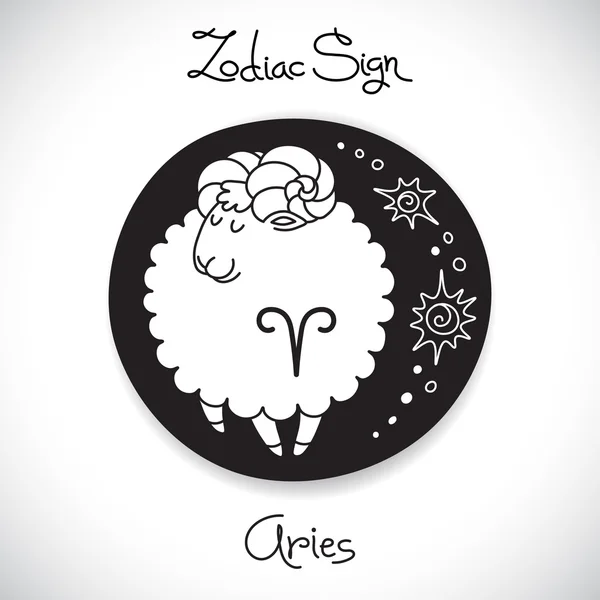 Signo del zodiaco de Aries del emblema del círculo del horóscopo en estilo de dibujos animados . — Vector de stock