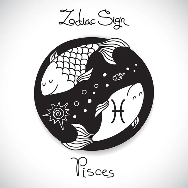 Signo del zodiaco de Piscis del emblema del círculo del horóscopo en estilo de dibujos animados . — Vector de stock