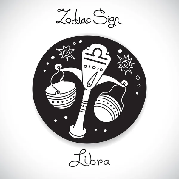 Signo del zodiaco Libra del emblema del círculo del horóscopo en estilo de dibujos animados . — Archivo Imágenes Vectoriales