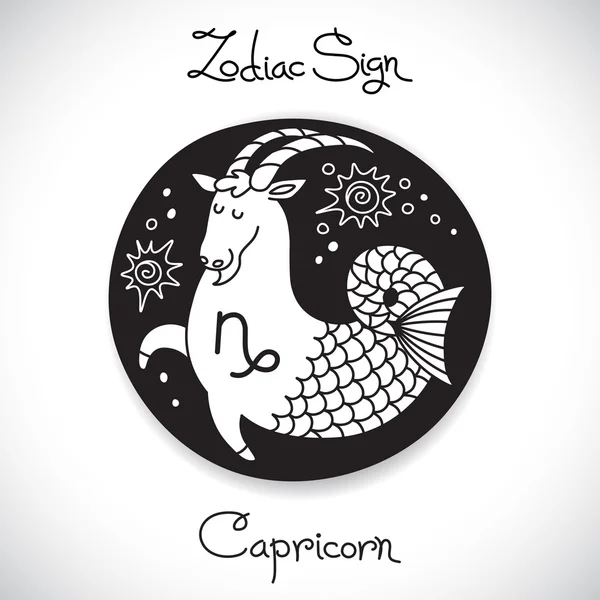 Signo del zodiaco capricornio del emblema del círculo del horóscopo en estilo de dibujos animados . — Archivo Imágenes Vectoriales