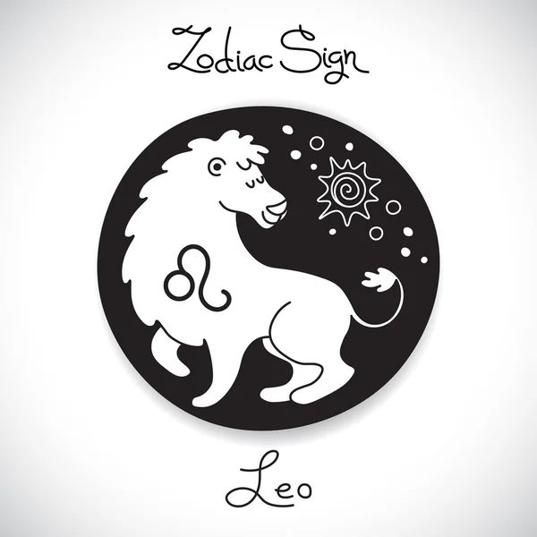 Signo del zodiaco Leo del emblema del círculo del horóscopo en estilo de dibujos animados . — Vector de stock