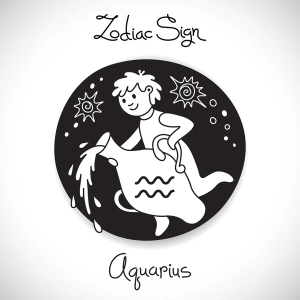 Signo del zodiaco de acuario del emblema del círculo del horóscopo en estilo de dibujos animados . — Vector de stock