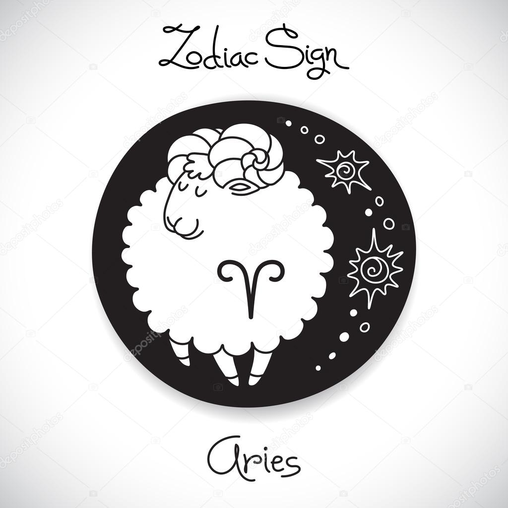 Aries zodiac sign of horoscope circle emblem in cartoon style.