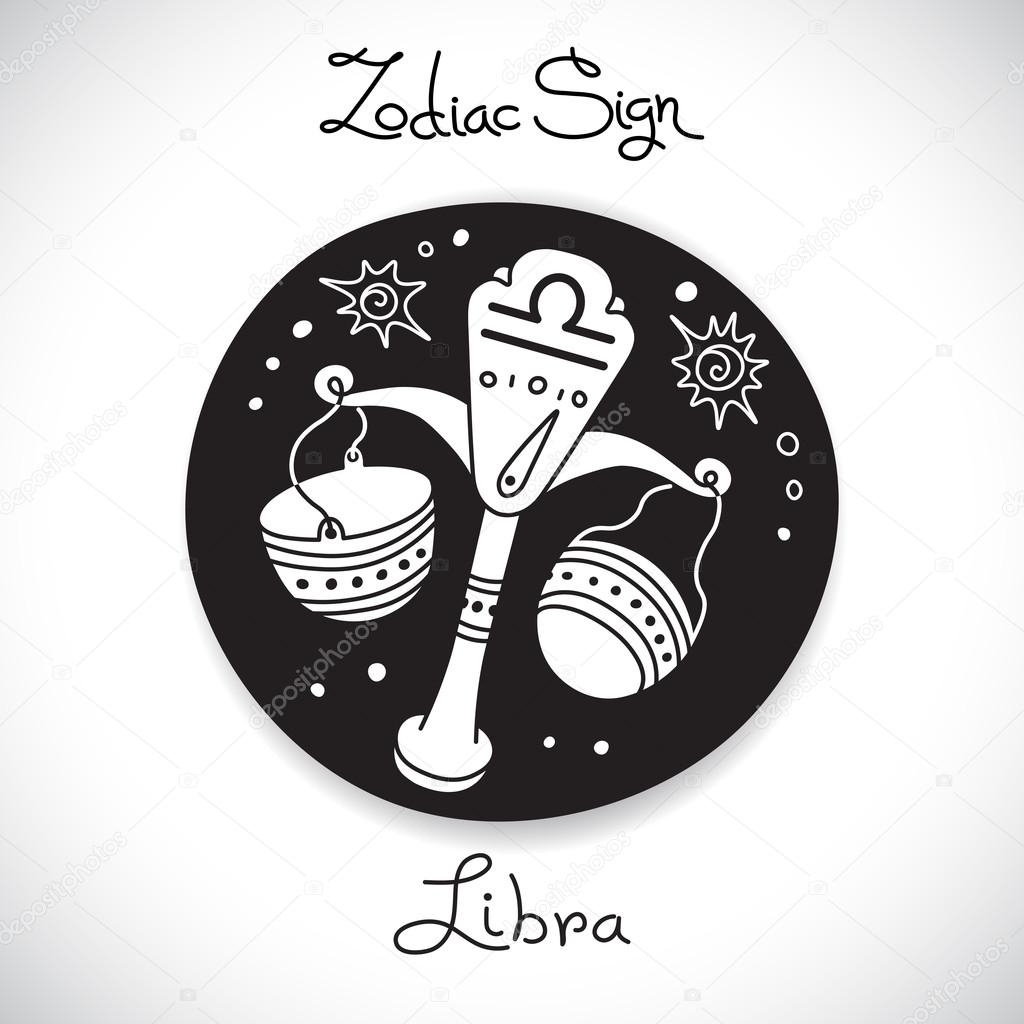 Libra zodiac sign of horoscope circle emblem in cartoon style.