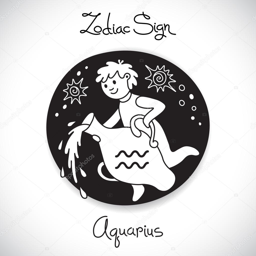 Aquarius zodiac sign of horoscope circle emblem in cartoon style.