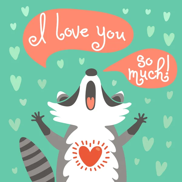 Cute raccoon confesses his love. — Stock Vector