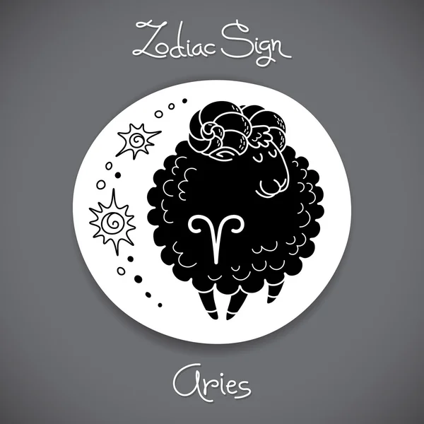 Signo del zodiaco de Aries del emblema del círculo del horóscopo en estilo de dibujos animados . — Vector de stock