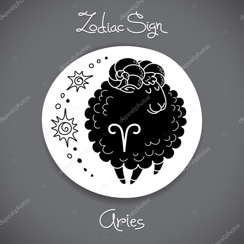 Aries zodiac sign of horoscope circle emblem in cartoon style.