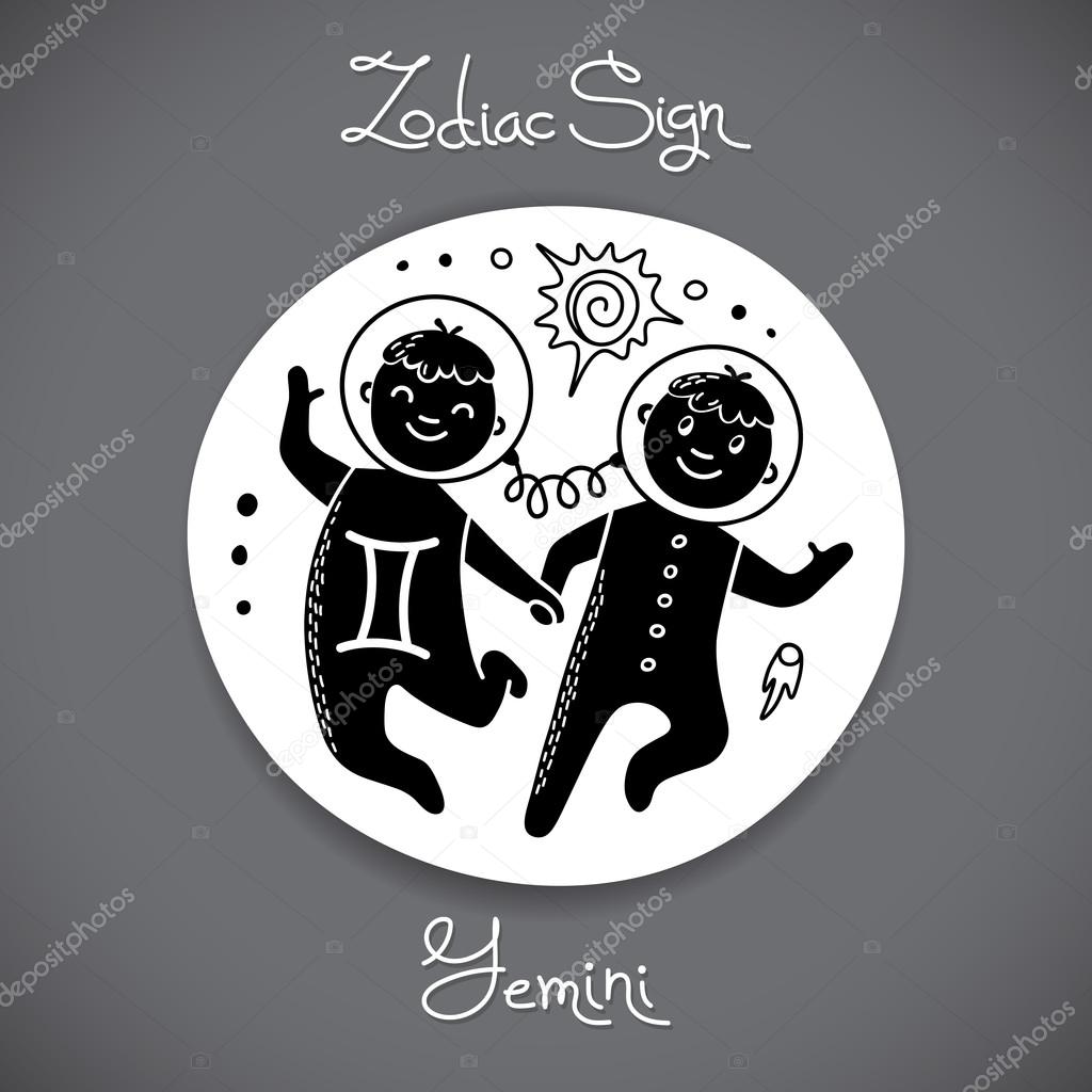 Gemini zodiac sign of horoscope circle emblem in cartoon style.