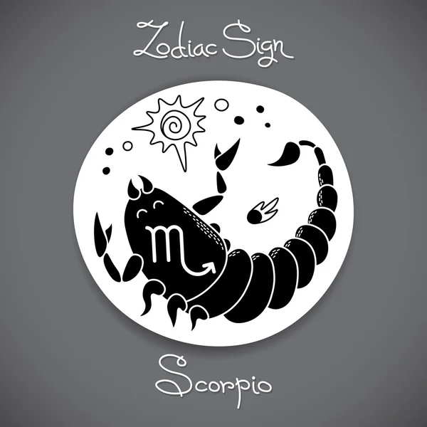 Scorpio signo do zodíaco de horóscopo círculo emblema no estilo dos desenhos animados . —  Vetores de Stock