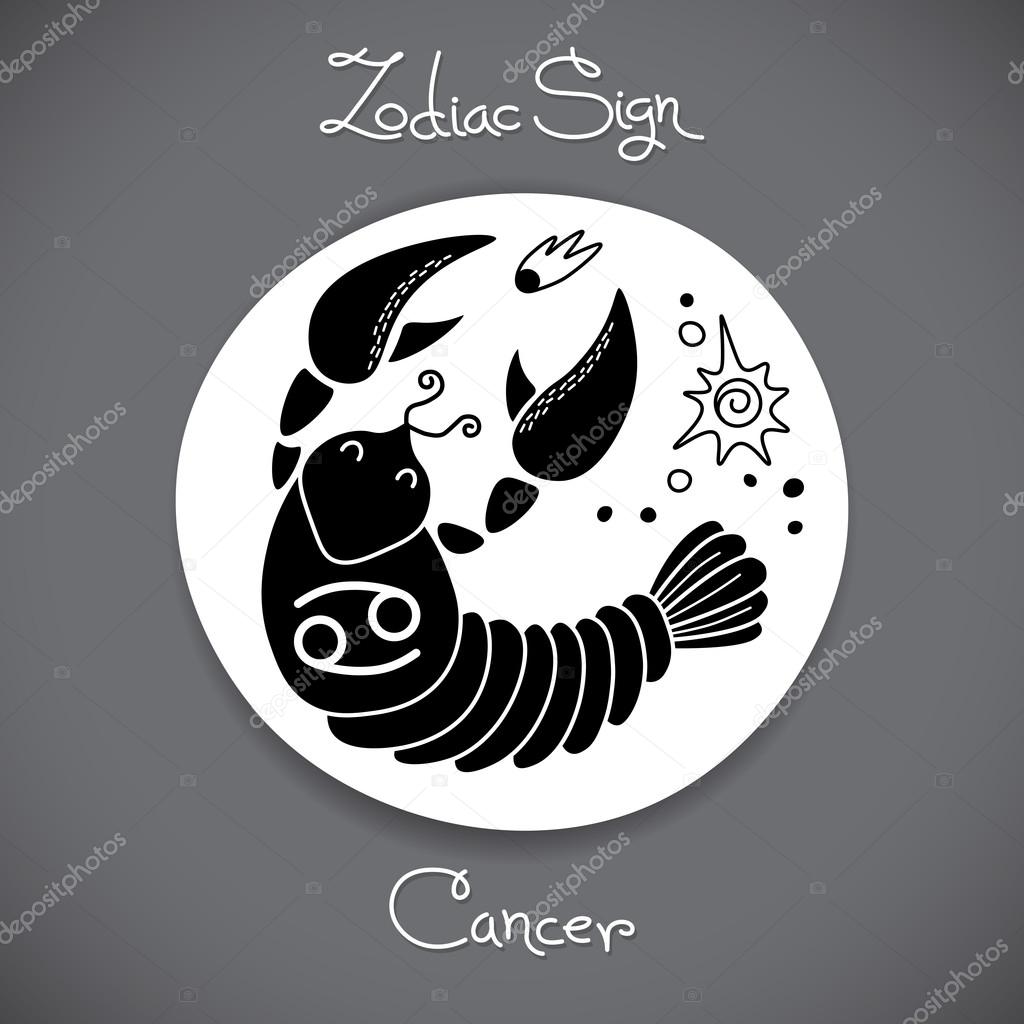 Cancer zodiac sign of horoscope circle emblem in cartoon style.
